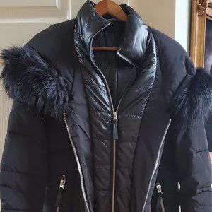 Calvin Klein Black winter coat with faux fur hood